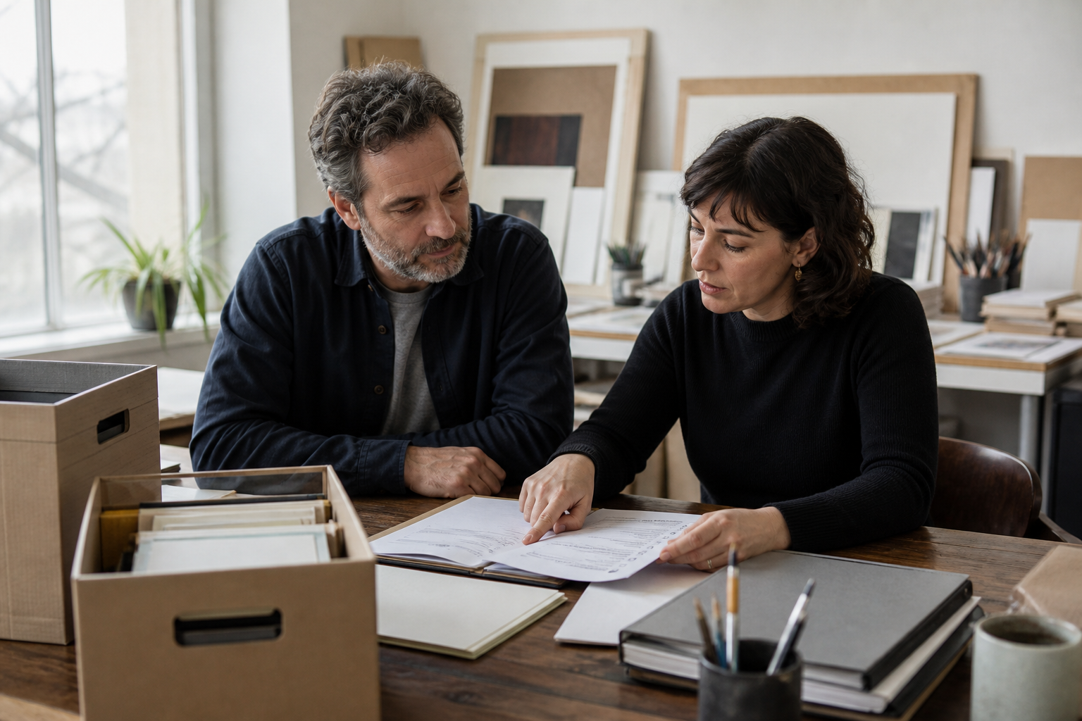 Creative professionals reviewing a transition checklist